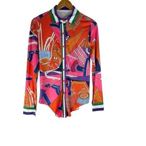 Halfheart Women’s Multicolor Scarf Print Button-Up Shirt Size Small